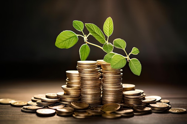 stacked coins with plants