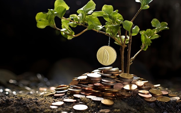 stacked coins with plants