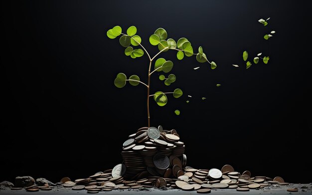 stacked coins with plants