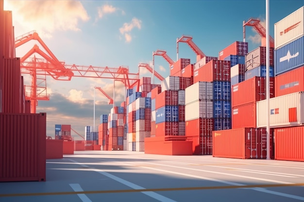 Stacked containers in a shipping yard