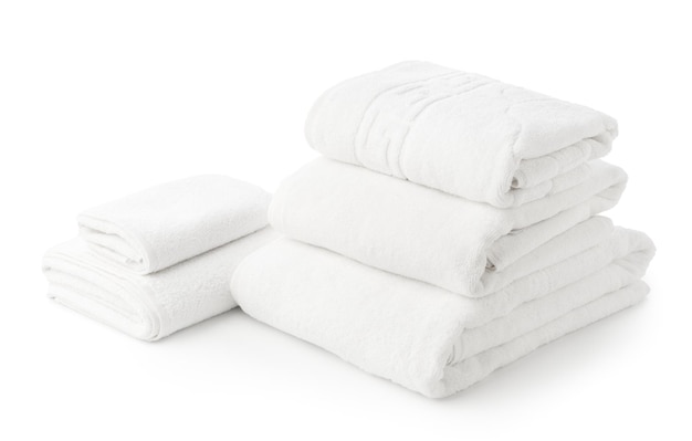 stacked cotton towels isolated on white background