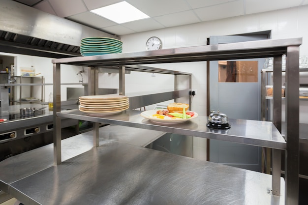 Stacked dishes in a restaurant