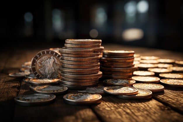 Stacked euro coins in various positions