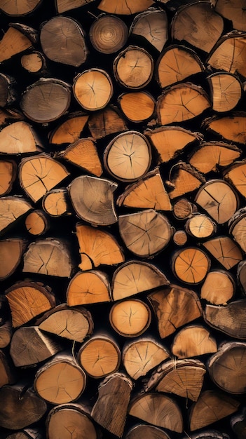 Foto alberi di legna accatastati pronti per il combustibile invernale