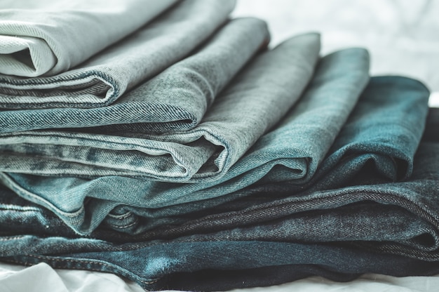 Stacked folded jeans