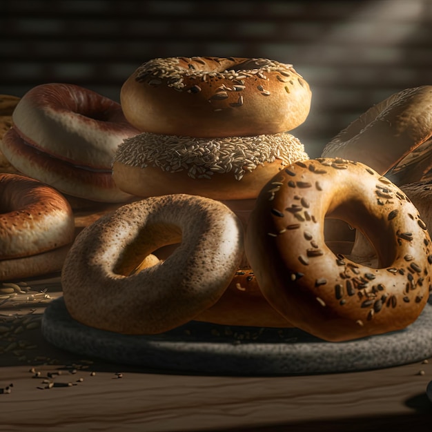 Stacked Freshly Baked Bread Bagels