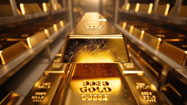 Stacked gold bars with inscriptions Precious metals and finance concept