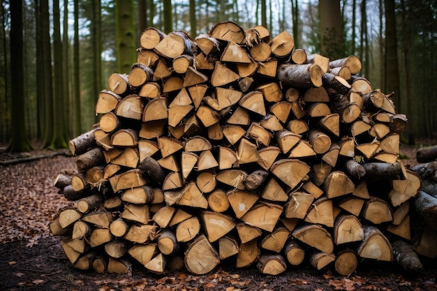 Stacked logs of firewood Preparation for the heating season