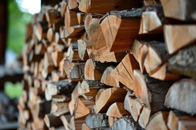 Stacked logs of firewood Preparation for the heating season