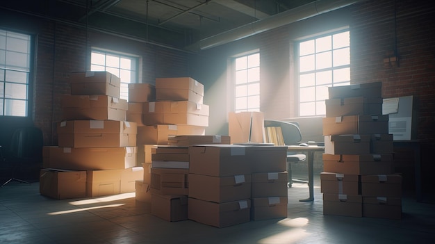 Stacked packages in office digital art illustration Generative AI