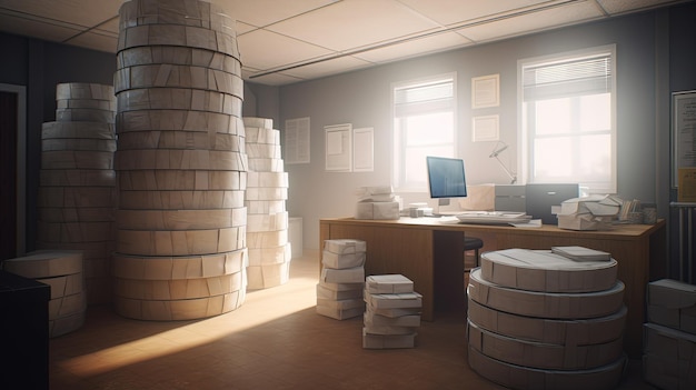 Stacked packages in office digital art illustration Generative AI