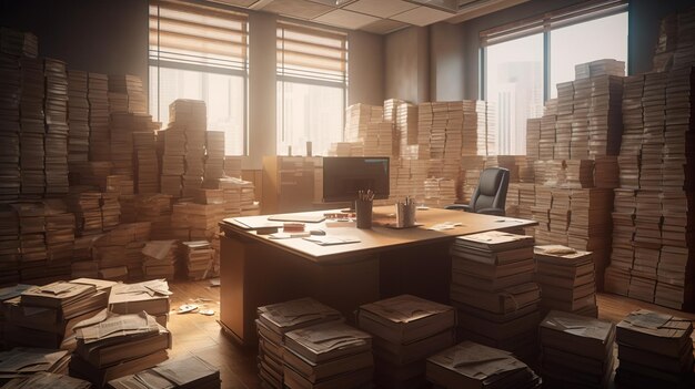 Stacked packages in office digital art illustration Generative AI