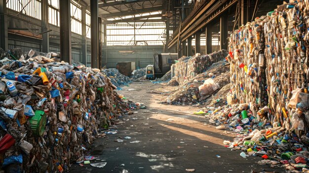 Stacked Plastic Bottles at Garbage Processing Plant