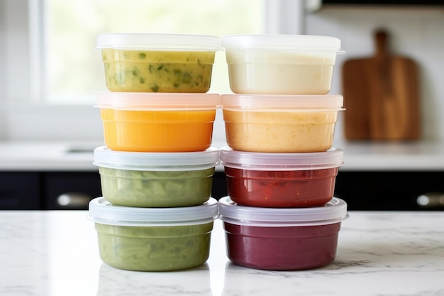 Stacked reusable food storage containers
