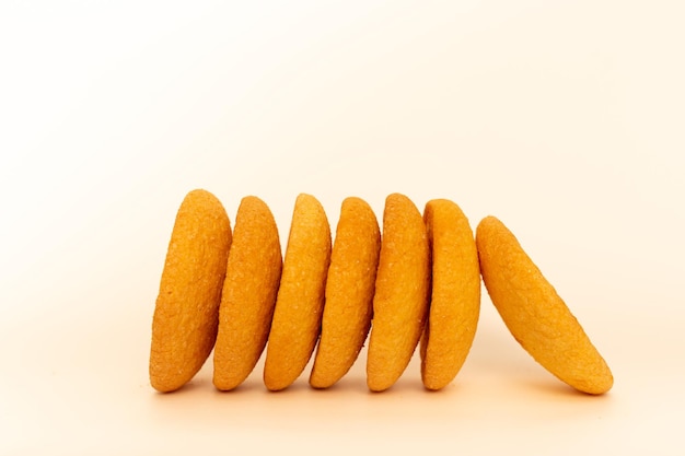 Stacked short pastry cookies isolated on white background