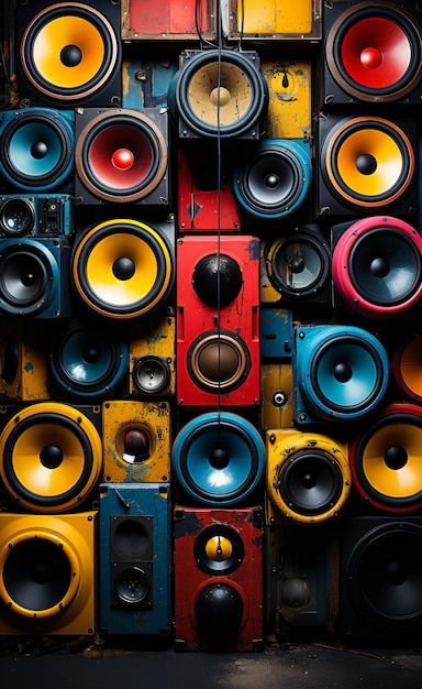 Photo stacked speakers in a music event a bunch of speakers are stacked on top of each other