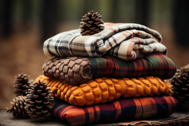 Photo stacked sweaters in autumn style