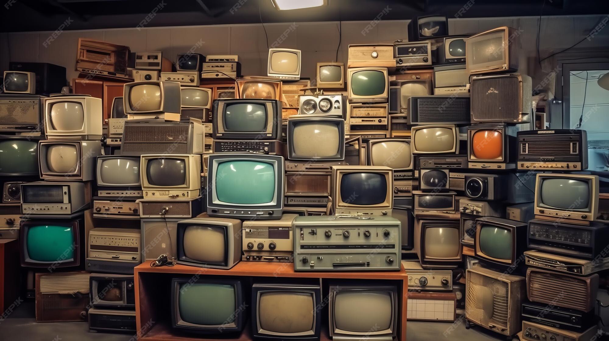Premium AI Image Stacked Wall Of Vintage Televisions Generative AI premium-ai-image-stacked-wall-of-vintage-televisions-generative-ai