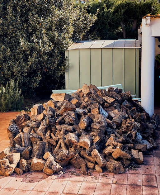 Stacked wooden logs. Firewood for the fireplace