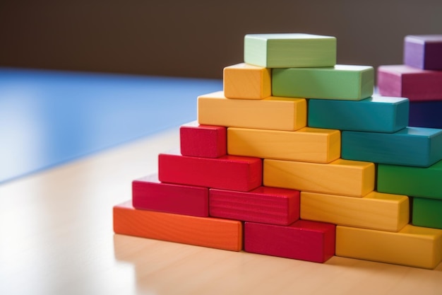 Stacking and arranging colorful blocks in a precise pattern