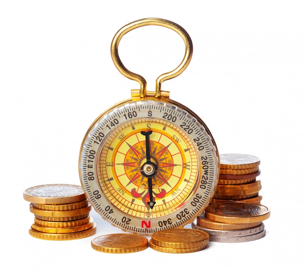 stacking coins with compass