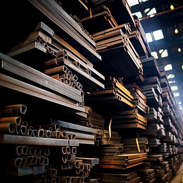 Stacks of Angle Iron in Factory on Shelves