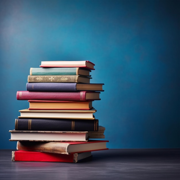 stacks of books on a floor with writing space generated by ai