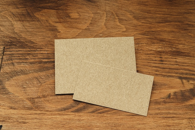 Stacks of businesscards with copy space on wood