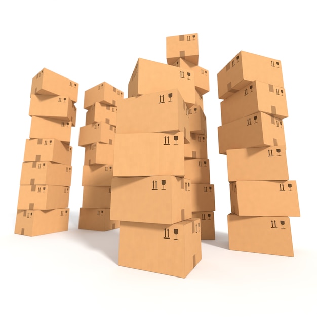 Стопки картонных коробок