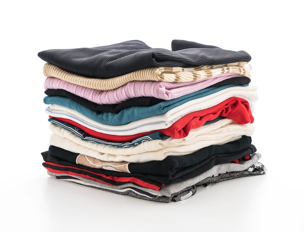 stacks of clothing on white 