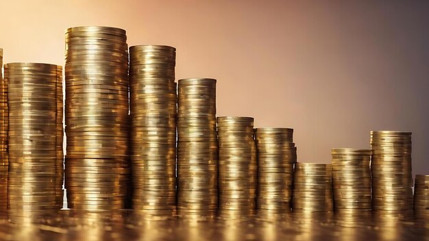 Stacks of coins arranged in a bar graph