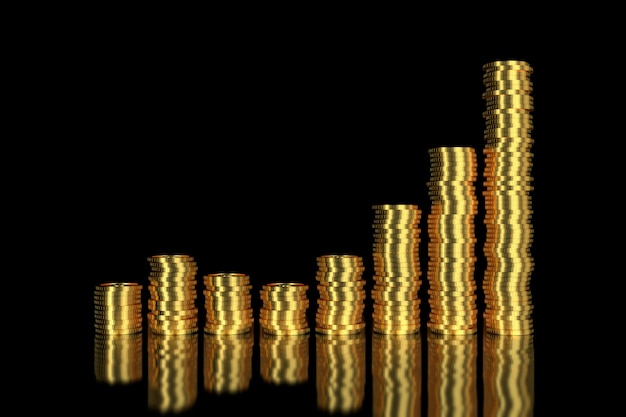 Stacks of coins on black background