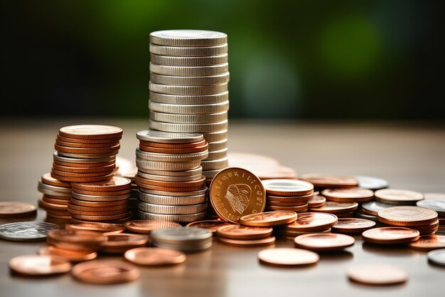 Stacks of coins financial analyzing concept with coins background Economy finance and investment