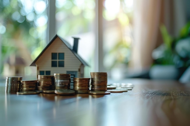 Photo stacks of coins with a small house on top aiga