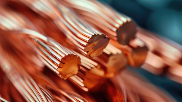Stacks of copper coils in industrial storage Closeup industrial photography