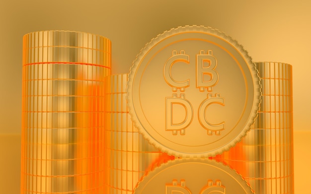 金色の背景にゴールド CBDC マネー コインのスタック