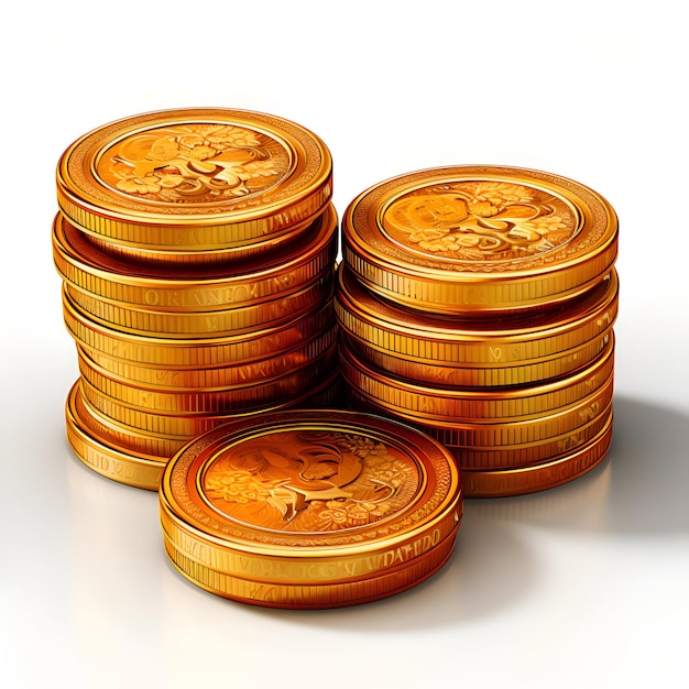 Stacks of gold coins on a white background 3d illustration