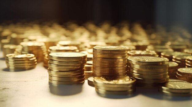 Stacks of gold coins with shallow depth of field business conceptgenerative ai