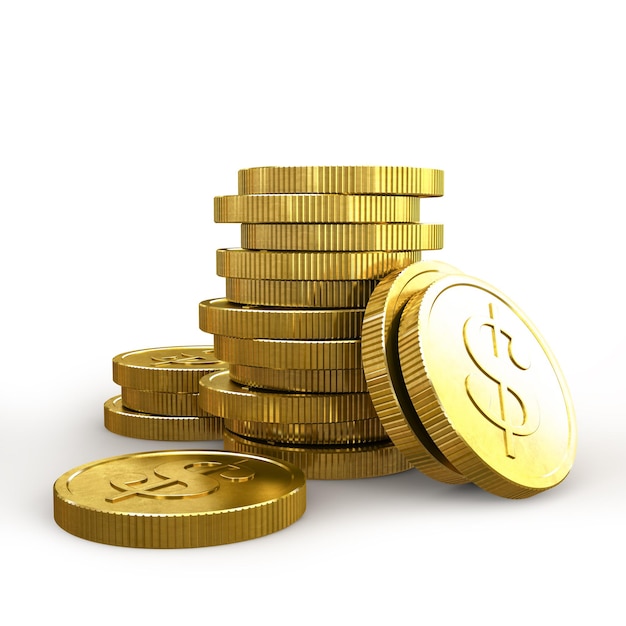 Stacks of golden coins isolated on a white background