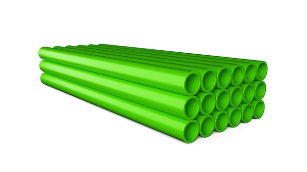 식수 3d 그림에 대 한 녹색 PVC 파이프 연결 PVC 파이프의 스택