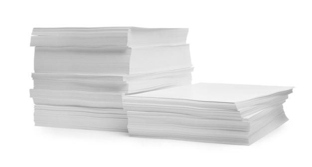 Photo stacks of paper sheets on white background