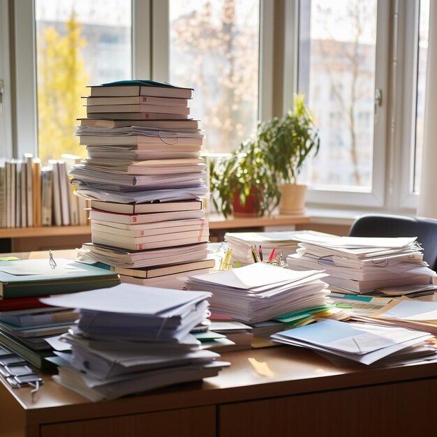 Photo stacks of papers and file folders