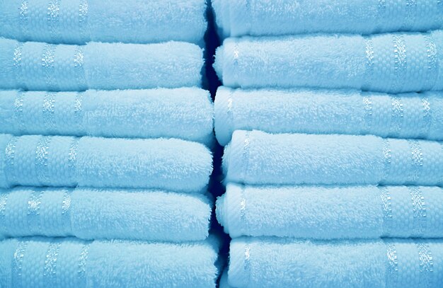 Stacks of Pastel Arctic Blue Fluffy Towels