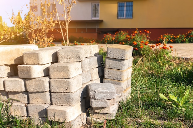 Stacks of the paving slabs close-up view photo