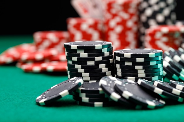 Stacks of playing chips on casino table