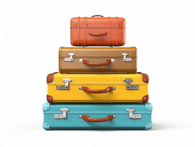 Photo stacks of suitcases luggage travel set on isolated white background