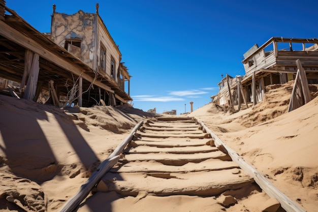 Stad Kolmanskop tijdens de hoogtijdagen van de diamantmijnbouw Generatieve AI