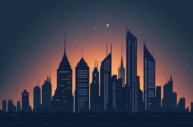 Stad met gebouwen bij nachtscène