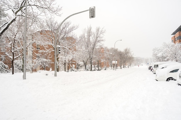 Stad na een grote sneeuwval, Madrid, Filomena storm.