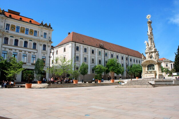 Stadhuisplein van Pecs in Hongarije Pecs-stad in de provincie Baranya Werelderfgoed door UNESCO Hongarije